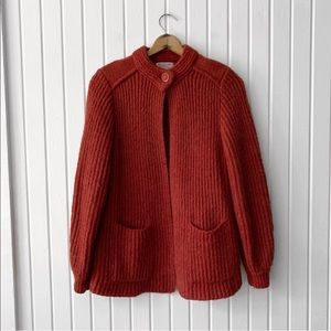 Wool chunky knit cardigan sweater